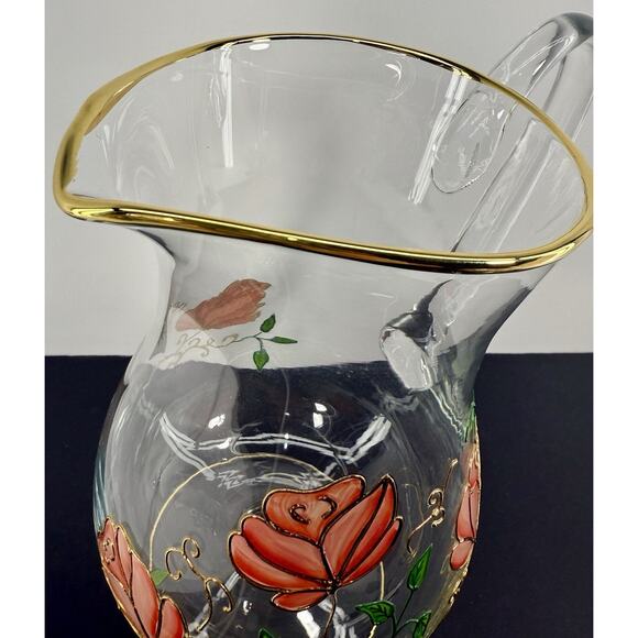 Bohemia Crystal Pitcher Hand Painted Roses 24K Gold Trim 82oz Pedestal - Picture 5 of 7